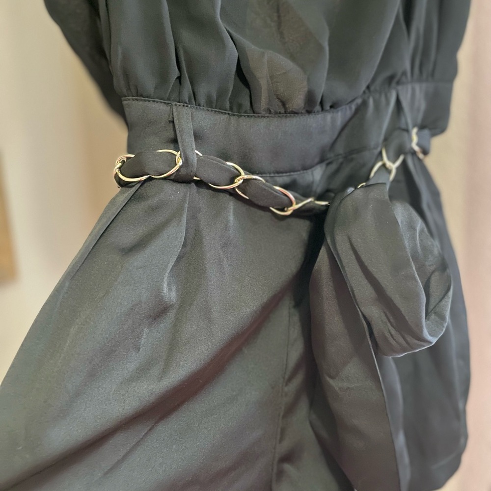 Chic Black Shorts Romper with Chain Belt